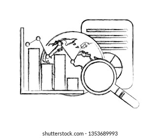 document with statistics graphic and set icons