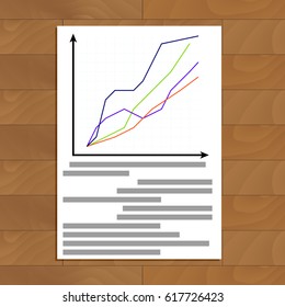 Document with statistics. Report economic with chart data, vector illustration