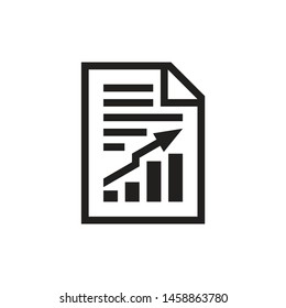 Document with stock market exchange growth graphic - black icon on white background vector illustration for website, mobile application, presentation, infographic. Page concept sign design.