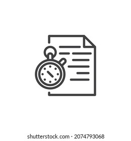 Document and stopwatch line icon. linear style sign for mobile concept and web design. Time management outline vector icon. Symbol, logo illustration. Vector graphics