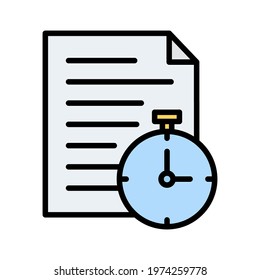 Document, stopwatch, timer icon vector image. Can also be used for cyber security. Suitable for use on web apps, mobile apps and print media.