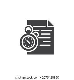 Document and stopwatch vector icon. filled flat sign for mobile concept and web design. Time management glyph icon. Symbol, logo illustration. Vector graphics