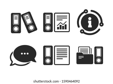 Document storage in folders sign symbols. Chat, info sign. Accounting report icons. Classic style speech bubble icon. Vector