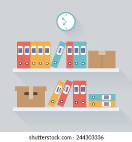 Document Storage Shelves, Flat Vector Illustration