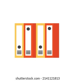 Document Storage Shelves with set of colored ring binders on white background. Office folders. Vector illustration of office binders.Vector illustration in flat style