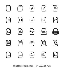 Document stroke outline icons set. Clipboard note form icon. 