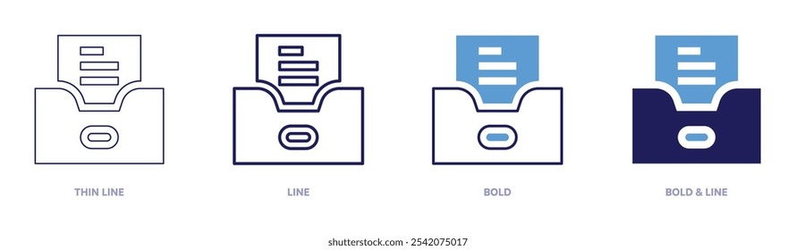 Icono de estructura del documento en 4 estilos diferentes. Línea delgada, línea, negrita y línea negrita. Estilo duotono. Trazo editable.