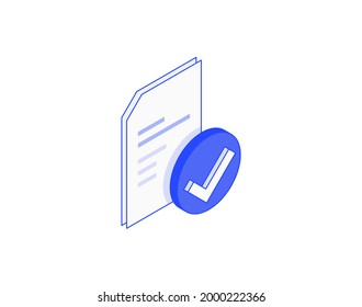 Document, success doc, a4 list, accept file isometric illustrate 3d vector icon. Modern creative design illustration in flat line style.