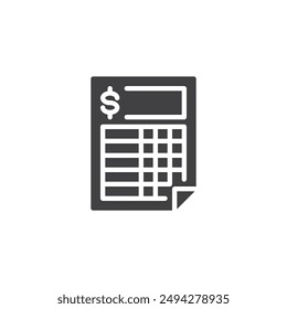 Document with a summary of financial information vector icon. filled flat sign for mobile concept and web design. Financial Statement glyph icon. Symbol, logo illustration. Vector graphics