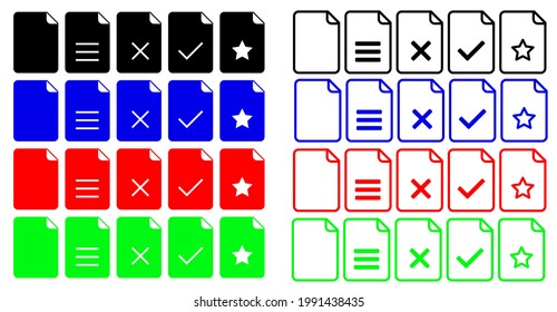 document symbol flat icon vector black and white and different colors