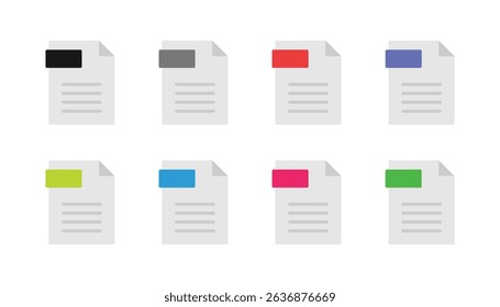 Document Symbol Set. Paper document page icon. Vector flat style icons.
