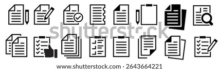 Document Symbol Set. Document vector icons isolated design. Paper document page icon. Edit document symbol, logo illustration. Flat style icons set. Vector illustration