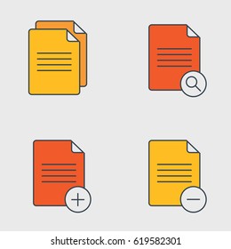 Document symbols. Copy, search, remove, add a document. Vector illustration
