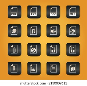 document symbols on black buttons on yellow background