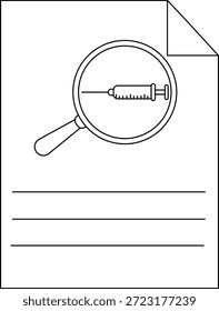 Un documento con una jeringa bajo una lupa que indica una revisión minuciosa