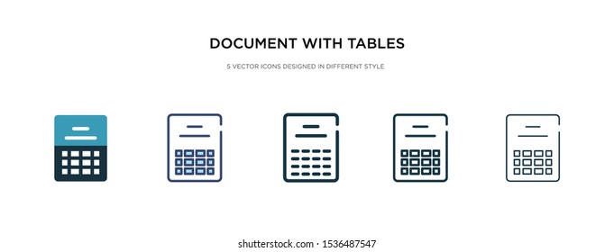 document with tables icon in different style vector illustration. two colored and black document with tables vector icons designed in filled, outline, line and stroke style can be used for web,