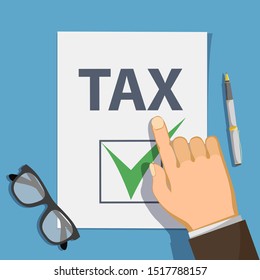 Document tax form approved with a green check mark. Vector illustration