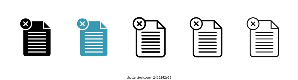 Juego de iconos del vector de terminación del documento. Símbolo del vector de cancelación de archivo para el diseño de la interfaz de usuario.