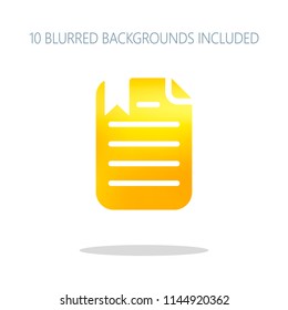 document with text and bookmark. Colorful logo concept with simple shadow on white. 10 different blurred backgrounds included