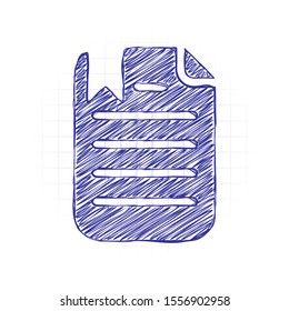 document with text and bookmark. Hand drawn sketched picture with scribble fill. Blue ink. Doodle on white background