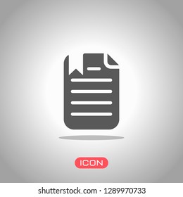 document with text and bookmark. Icon under spotlight. Gray background