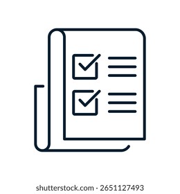 Document, text, check mark. Vector linear icon isolated on white background.