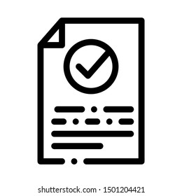 Document Text File With Approved Mark Vector Icon Thin Line. Contour Illustration