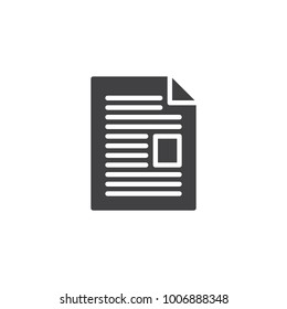 Document text file icon vector, filled flat sign, solid pictogram isolated on white. Paper list symbol, logo illustration.