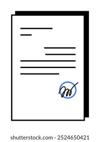 A document with text lines and a signature in a blue circle at the bottom, showing an official paper. Ideal for business, legal agreements, contracts, official paperwork, and administrative processes.