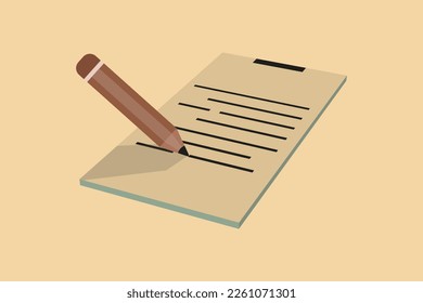 Document with text. A piece of paper with a pencil. Isolated object on a transparent background. Vector illustration