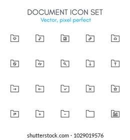 Document theme, line icon set. Pixel perfect, fully editable stroke, black and white, vector icon set suitable for websites, info graphics, and print media.