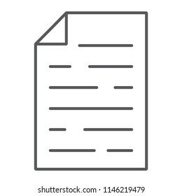Document thin line icon, office and work, file sign, vector graphics, a linear pattern on a white background, eps 10.