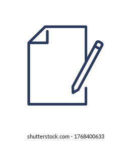 Document thin line icon. Paper with pen, notebook, pencil isolated outline sign. File, contract, communication concept. Vector illustration symbol element for web design and apps