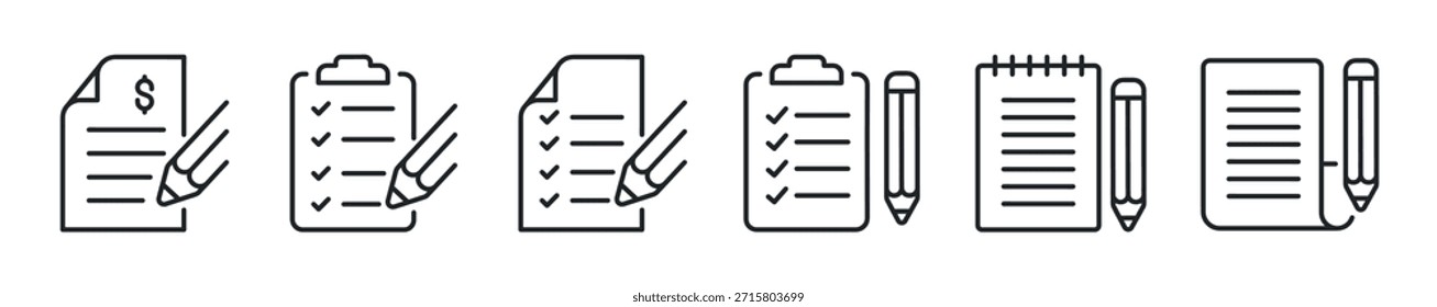 Conjunto de iconos de línea delgada de documento. Iconos mínimos de Web