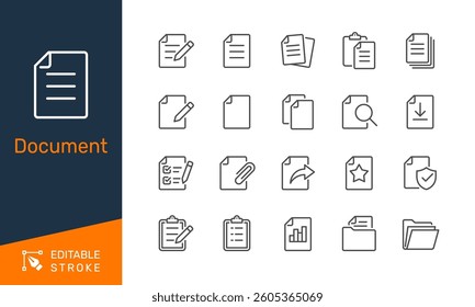 Document thin line icons. Editable stroke. Pixel perfect.