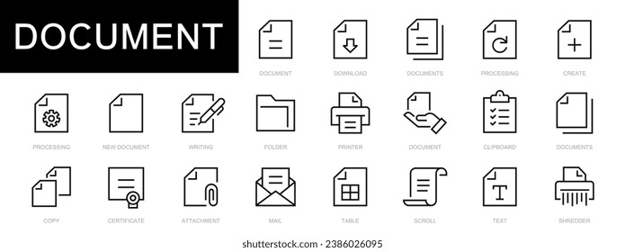 Document thin line icons set. Documents editable stroke icons collection. File symbol. Vector