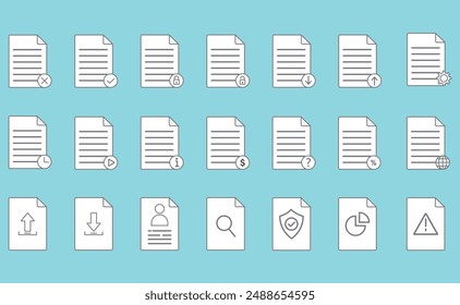 Document thin line icons set. Paper document, folded paper and outline document vector icon. Vector illustration.