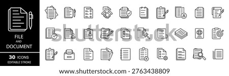 Document thin line icons set. Documents icons collection. File symbol. Editable stroke. Vector illustration.