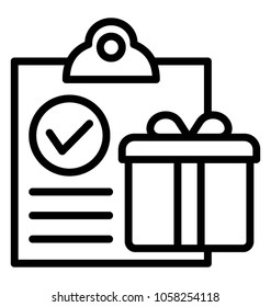 A document with tick mark and gift box concept of order confirmation