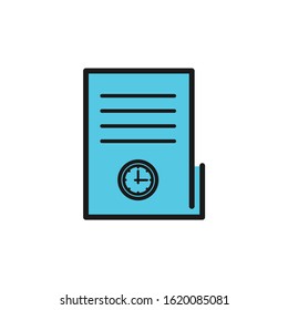 
Document and time. Vector color icon isolated on white background.