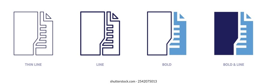 Icono de servicios de traducción de documentos en 4 estilos diferentes. Línea delgada, línea, negrita y línea negrita. Estilo duotono. Trazo editable.