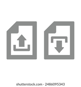 Document upload and download vector icon. Uploading and downloading form with arrow symbol.