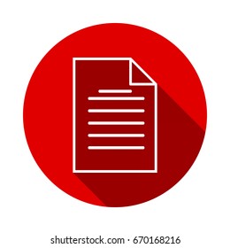 document vector icon isolated on red background with long shadow. flat icon