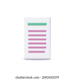 Document vector icon isolated. Paper sheet. File, Page with text icon 3d vector.