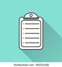 Document vector icon with long shadow. Illustration isolated on green background for graphic and web design.