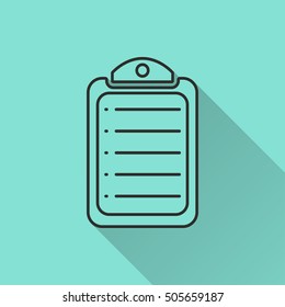 Document vector icon with long shadow. black illustration isolated on green background for graphic and web design.