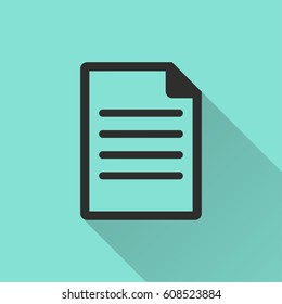 Document vector icon with long shadow. Illustration isolated for graphic and web design.