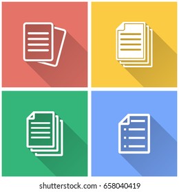 Document vector icon with long shadow. White illustration isolated on color background for graphic and web design.