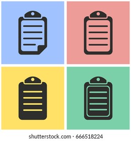 Document vector icon with long shadow. Black illustration isolated on color background for graphic and web design.