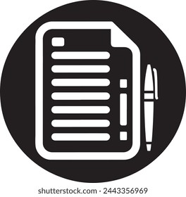 Document vector icon on white background for graphic and web design.  Agreement file symbol. Paper document page with a pen icon.